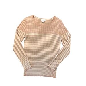 Liz‎ Claiborne Womens Pink Striped Ribbed Knit Sweater Gold Button Cuffs Size L